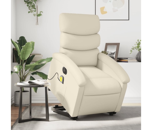 Sillón de masaje elevable eléctrico cuero sintético crema