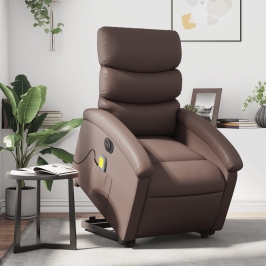 Sillón de masaje elevable eléctrico cuero sintético marrón