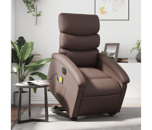 Sillón de masaje elevable eléctrico cuero sintético marrón