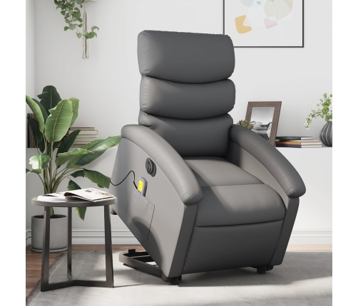 Sillón de masaje elevable eléctrico cuero sintético gris