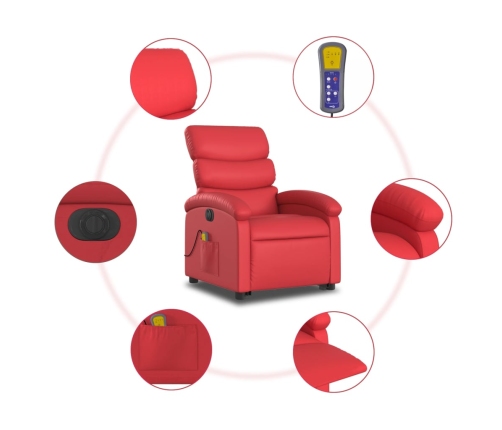 Sillón de majaje elevable eléctrico cuero artificial rojo