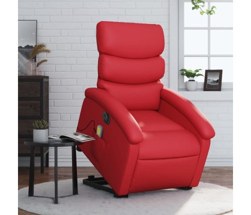 Sillón de majaje elevable eléctrico cuero artificial rojo