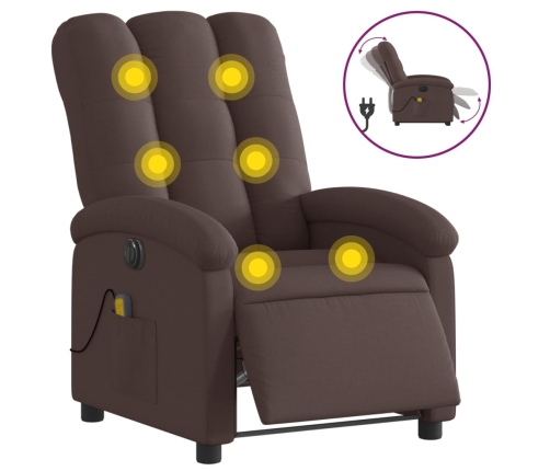 Sillón reclinable de masaje eléctrico tela marrón oscuro