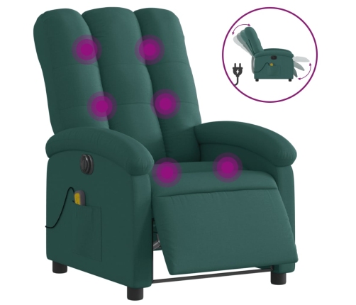 Sillón reclinable de masaje eléctrico tela verde oscuro