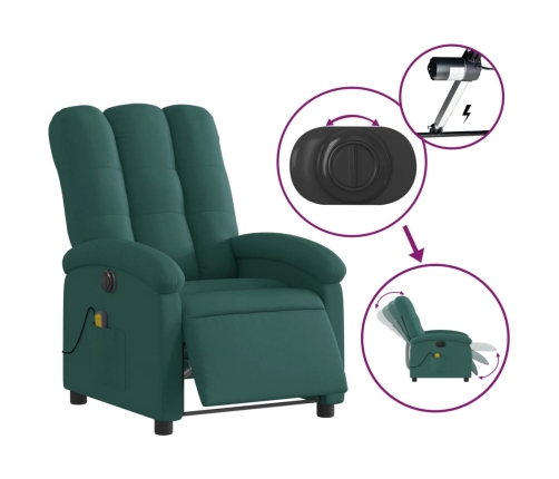 Sillón reclinable de masaje eléctrico tela verde oscuro