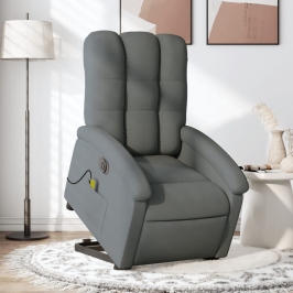 Sillón de masaje eléctrico reclinable elevable tela gris oscuro