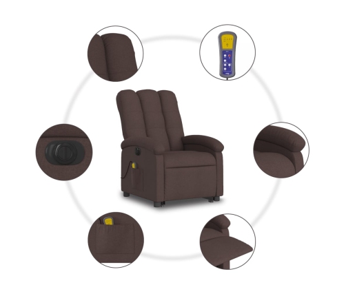 Sillón masaje eléctrico reclinable elevable tela marrón oscuro