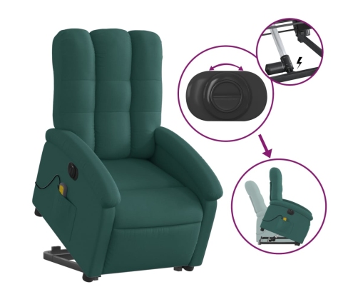 Sillón masaje eléctrico reclinable elevable tela verde oscuro