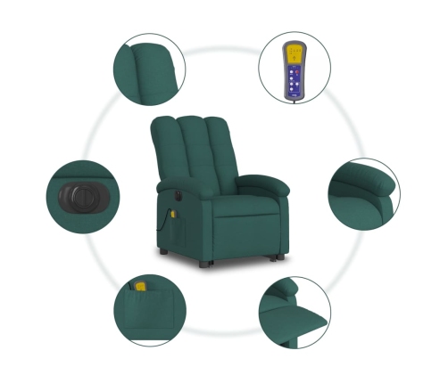 Sillón masaje eléctrico reclinable elevable tela verde oscuro