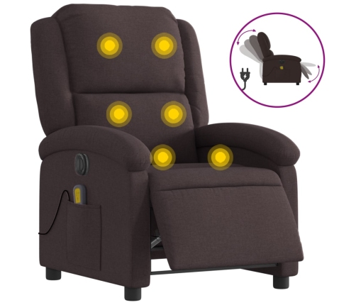 Sillón reclinable de masaje eléctrico tela marrón oscuro