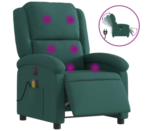 Sillón reclinable de masaje eléctrico tela verde oscuro