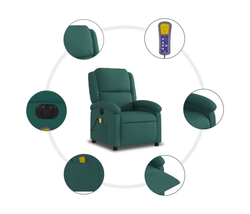 Sillón reclinable de masaje eléctrico tela verde oscuro