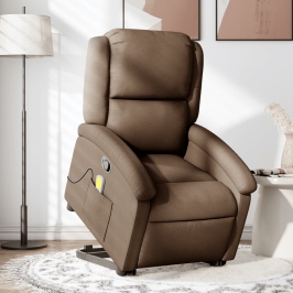 Silla de masaje reclinable de pie de tela marrón