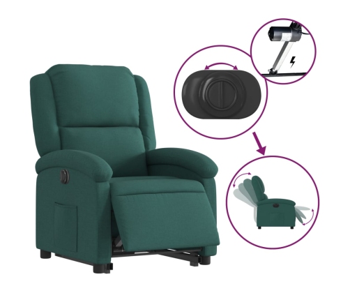 Sillón eléctrico reclinable elevable de tela verde oscuro