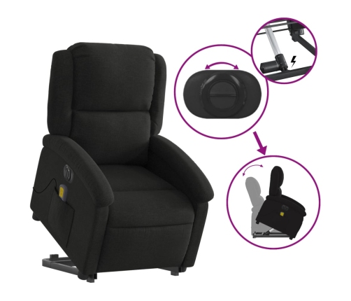 Sillón de masaje eléctrico reclinable elevable tela negro