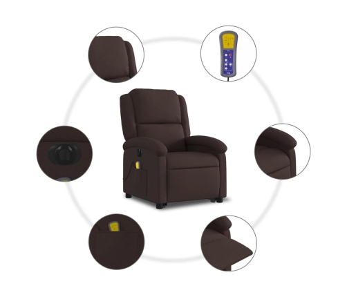 Sillón masaje eléctrico reclinable elevable tela marrón oscuro