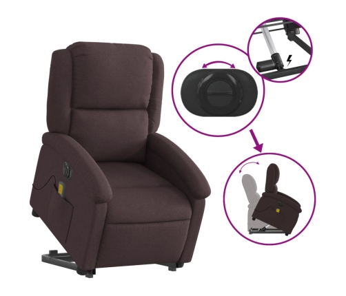 Sillón masaje eléctrico reclinable elevable tela marrón oscuro