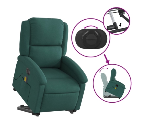 Sillón masaje eléctrico reclinable elevable tela verde oscuro