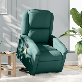 Sillón masaje eléctrico reclinable elevable tela verde oscuro