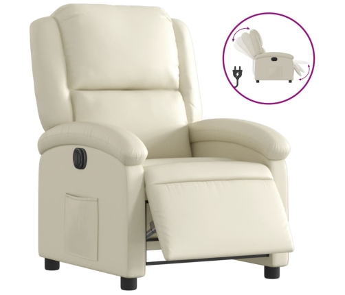 Sillón reclinable eléctrico de cuero sintético crema