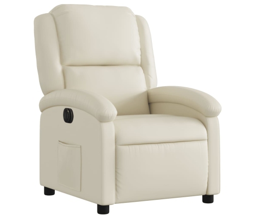 Sillón reclinable eléctrico de cuero sintético crema