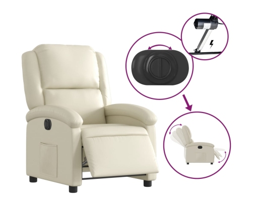 Sillón reclinable eléctrico de cuero sintético crema