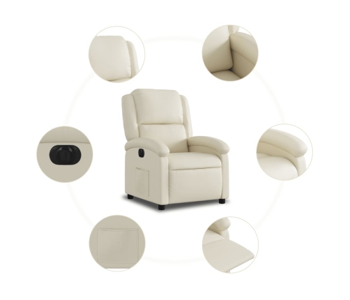 Sillón reclinable eléctrico de cuero sintético crema