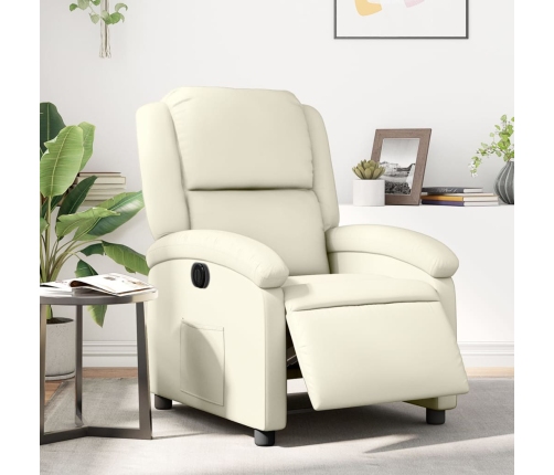 Sillón reclinable eléctrico de cuero sintético crema