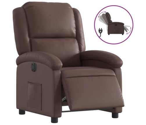 Sillón reclinable eléctrico de cuero sintético marrón