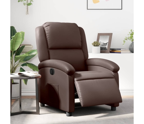 Sillón reclinable eléctrico de cuero sintético marrón