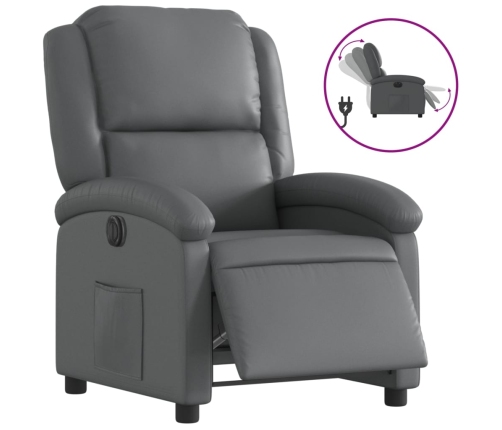 Sillón reclinable eléctrico de cuero sintético gris