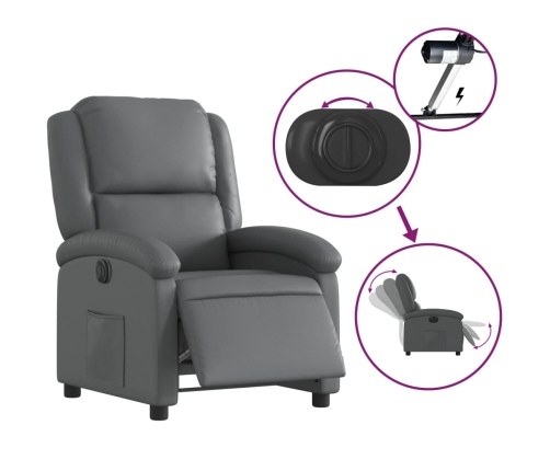 Sillón reclinable eléctrico de cuero sintético gris