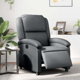 Sillón reclinable eléctrico de cuero sintético gris