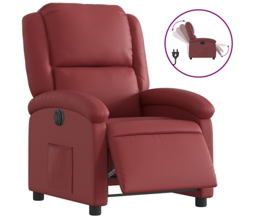 Sillón reclinable eléctrico de cuero sintético rojo tinto