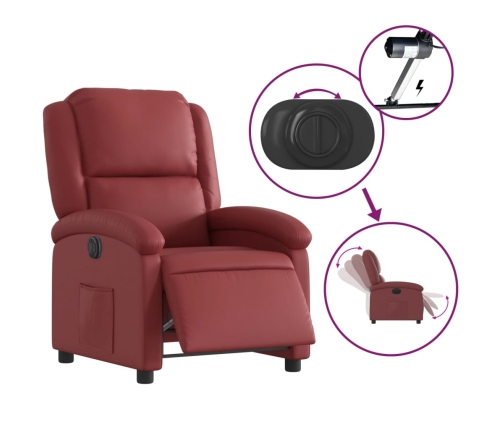 Sillón reclinable eléctrico de cuero sintético rojo tinto