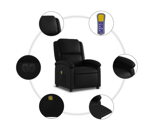 Sillón de masaje reclinable eléctrico cuero sintético negro