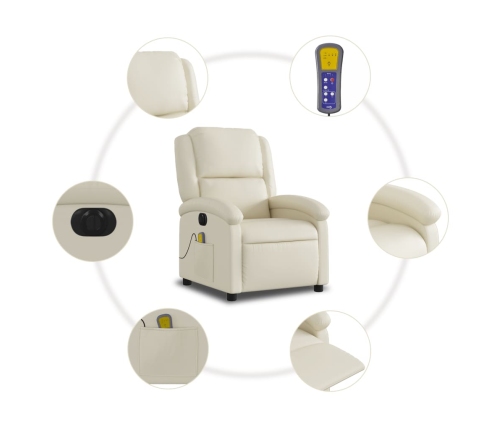 Sillón de masaje reclinable eléctrico cuero sintético crema