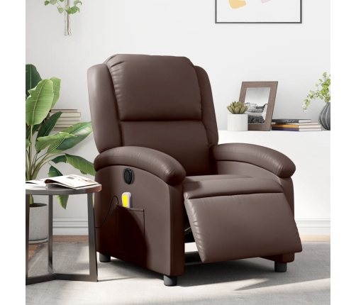 Sillón de masaje reclinable eléctrico cuero sintético marrón