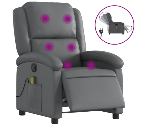 Sillón de masaje reclinable eléctrico cuero sintético gris