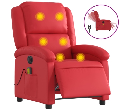 Sillón de masaje reclinable eléctrico de cuero artificial rojo