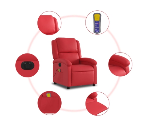 Sillón de masaje reclinable eléctrico de cuero artificial rojo