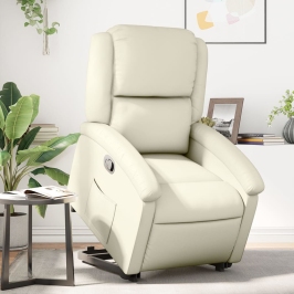 Sillón reclinable elevable cuero artificial color crema