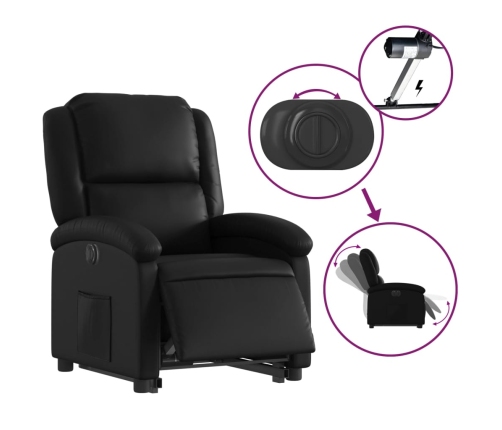 Sillón reclinable elevable eléctrico de cuero sintético negro