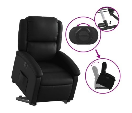 Sillón reclinable elevable eléctrico de cuero sintético negro