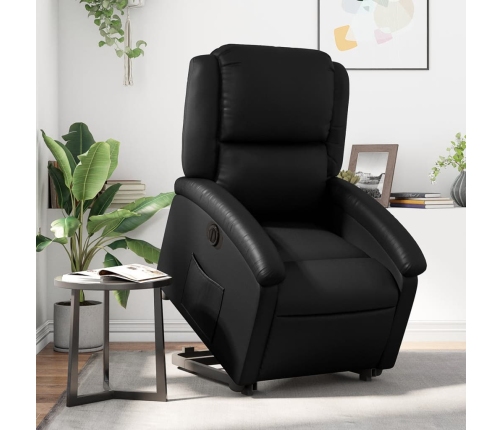 Sillón reclinable elevable eléctrico de cuero sintético negro