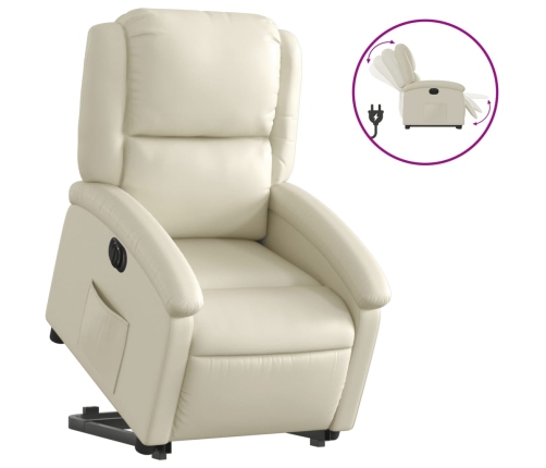 Sillón reclinable elevable eléctrico de cuero sintético crema