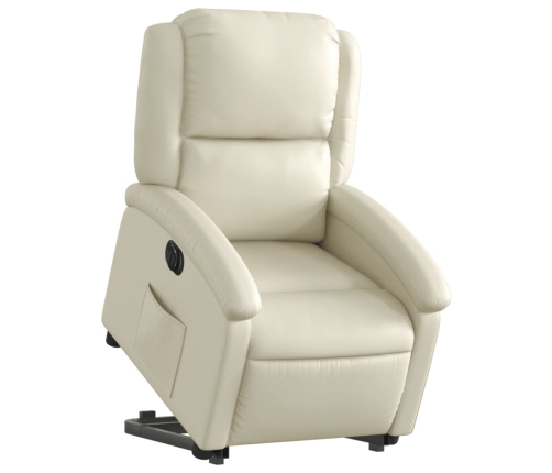 Sillón reclinable elevable eléctrico de cuero sintético crema