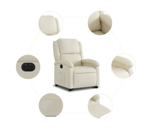 Sillón reclinable elevable eléctrico de cuero sintético crema