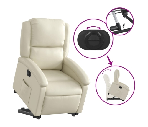 Sillón reclinable elevable eléctrico de cuero sintético crema