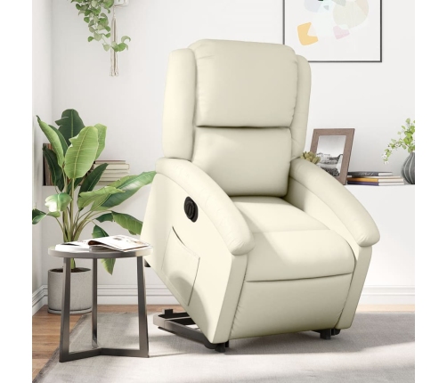 Sillón reclinable elevable eléctrico de cuero sintético crema